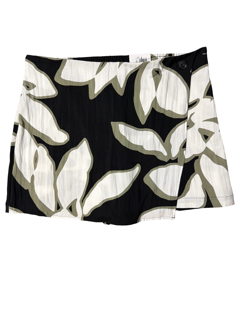 Nine West Black White Olive Floral Wrap Skort